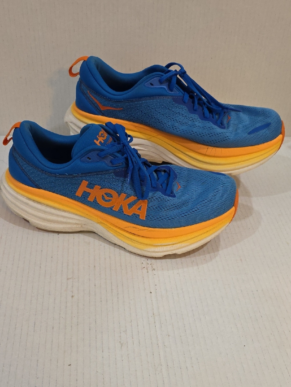 Hoka Bondi 8 Men's Blue with Orange Accent Running 11 D Sneakers Size